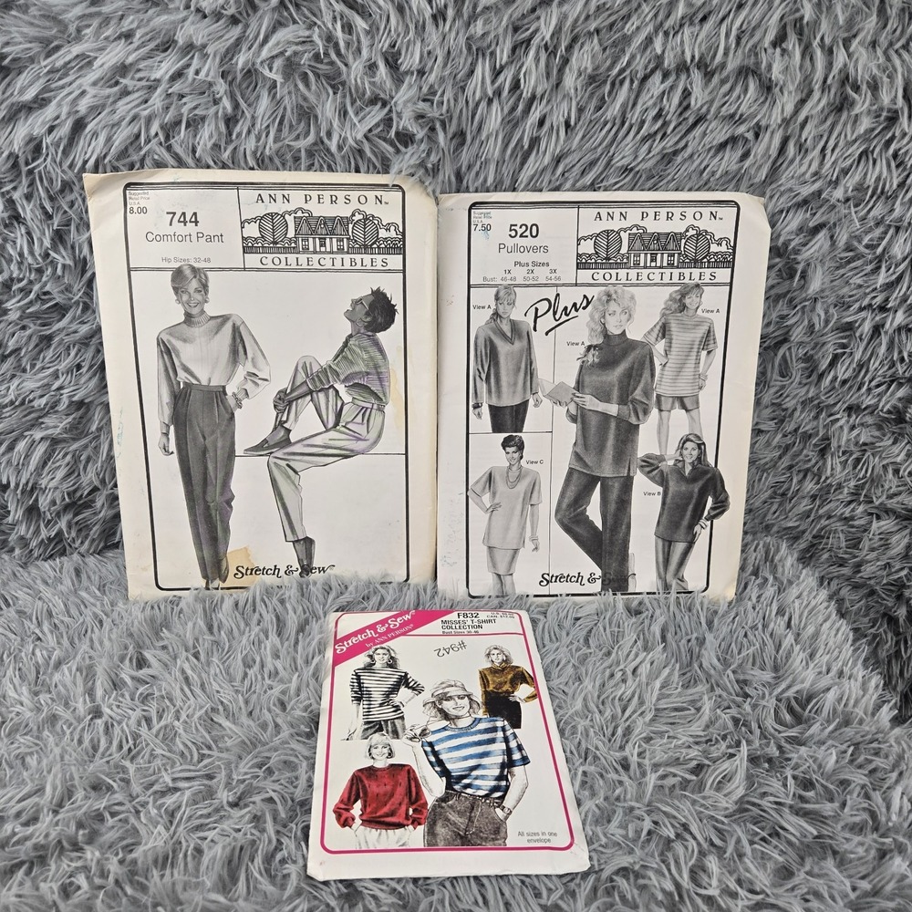 Stretch & Sew Ann Person Women Multi White Vintage Pants Top Sewing Patterns Lot